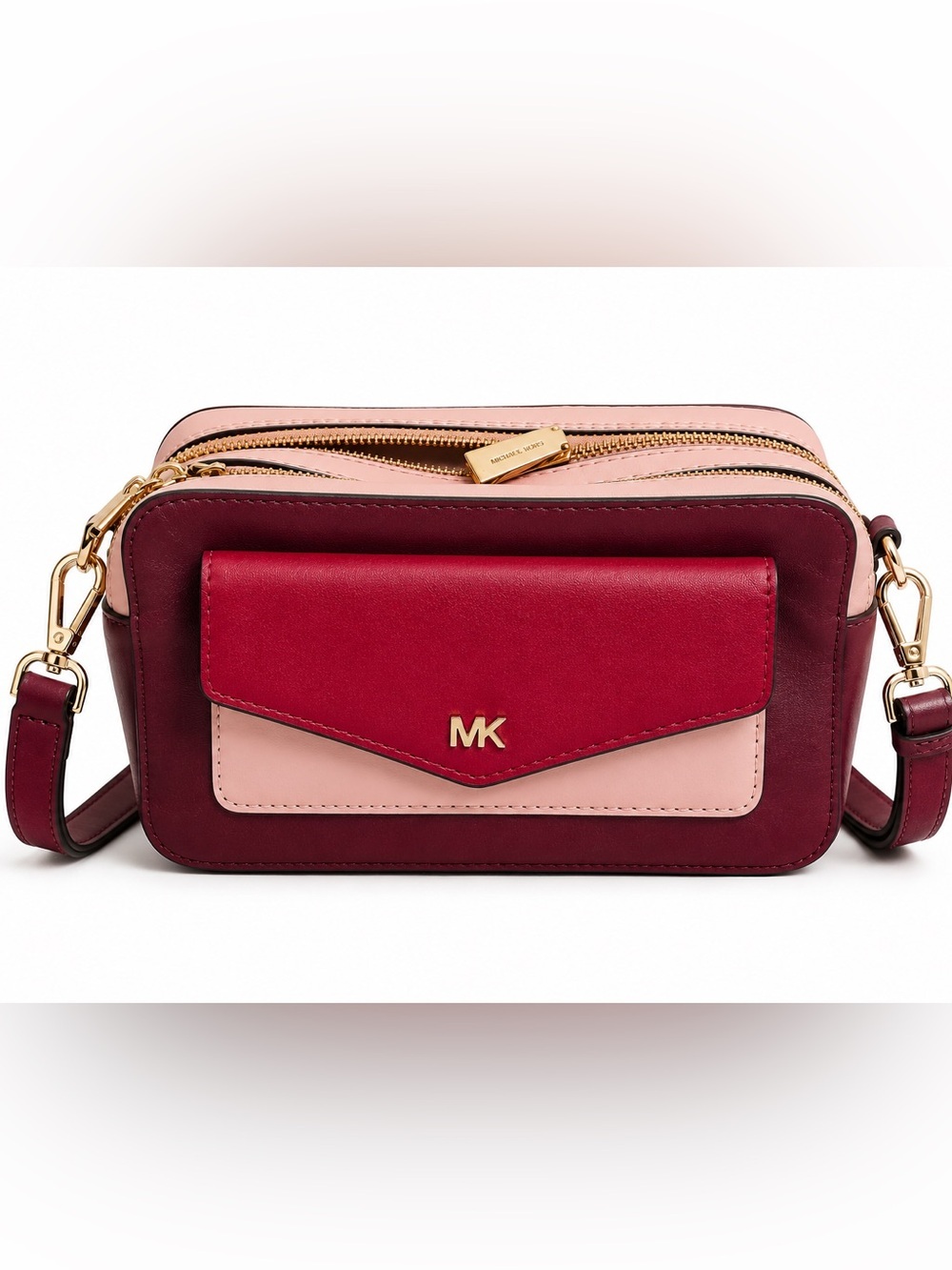 MICHEAL KORS BURGUNDY COLOR BLOCK CROSS BODY